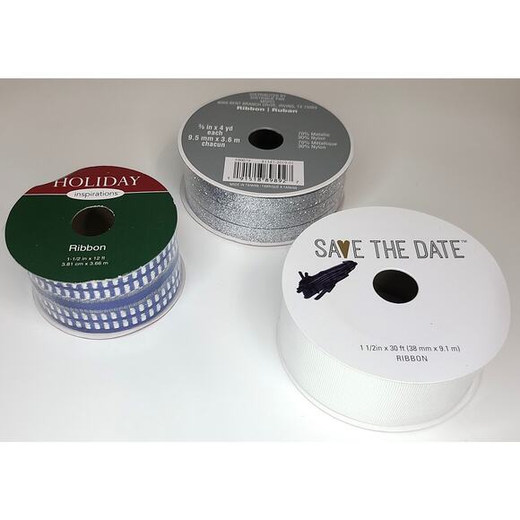 Ribbon Rolls Lot 15 Gift Wrap Craft Stamping Assorted Colors Widths Textures - Picture 3 of 7